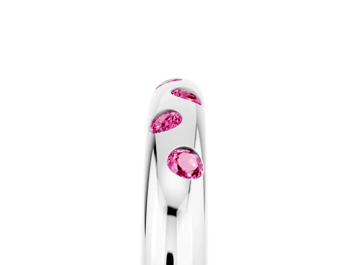 Round Pink Sapphire Flush-Set Comfort Fit Band Silver