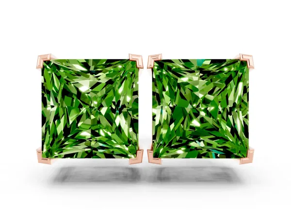 Princess Cut Peridot Stud Earrings Rose gold