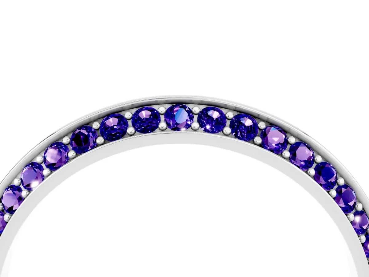 Double Row Pavé Round Tanzanite Eternity Band with Channel Setting Platinum