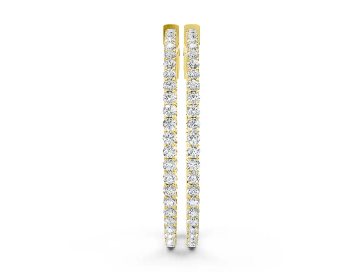 Round Diamond Hoop Earrings with Pave Setting and Shared Prong Yellow gold