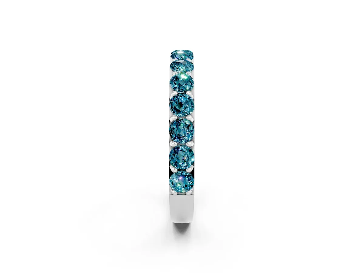 Round Blue Topaz Half Eternity Band with Classic Prong Setting Silver