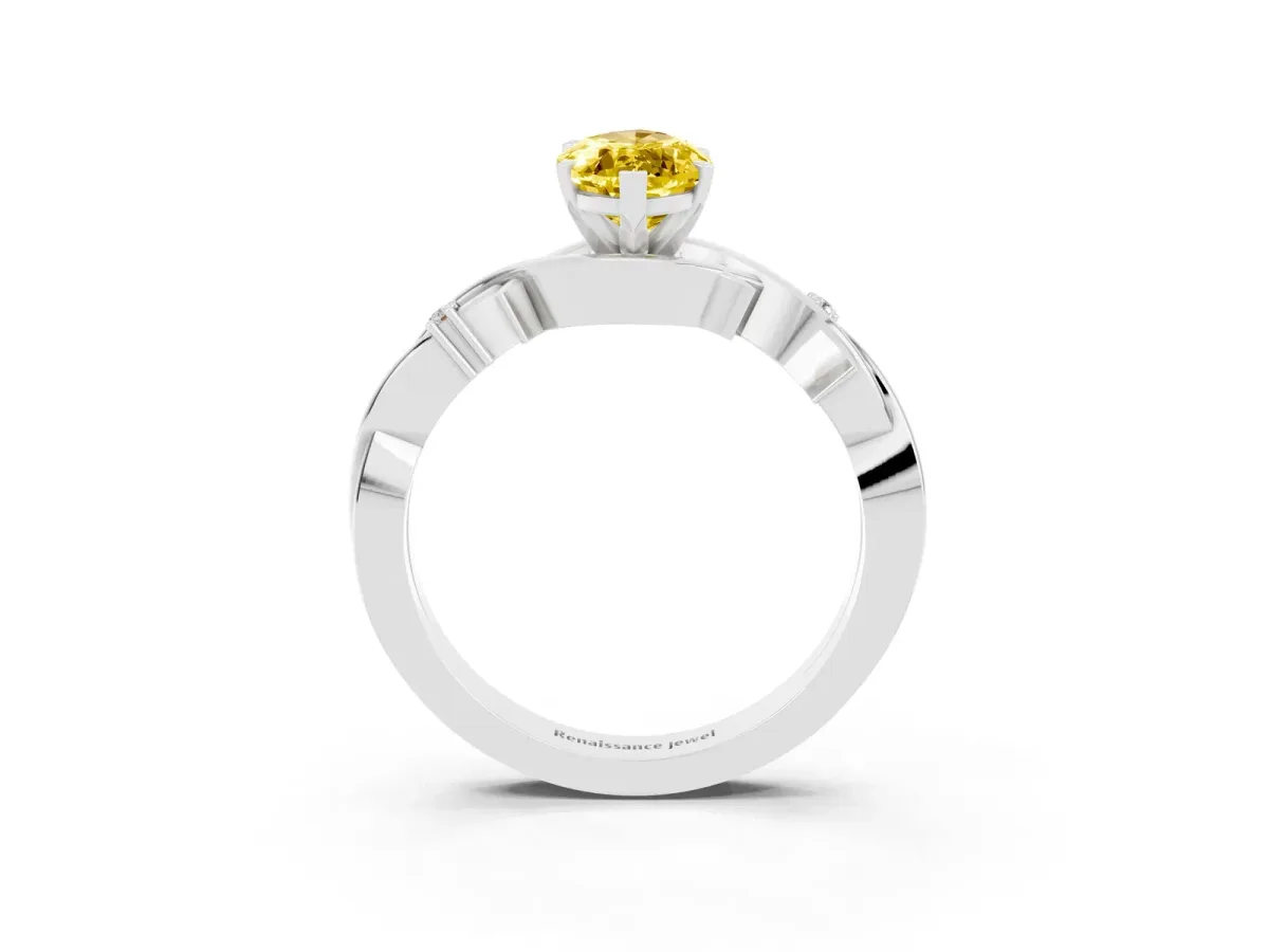 Marquise Cut Yellow Sapphire Solitaire Ring with Twisted Band and Prong Setting Silver