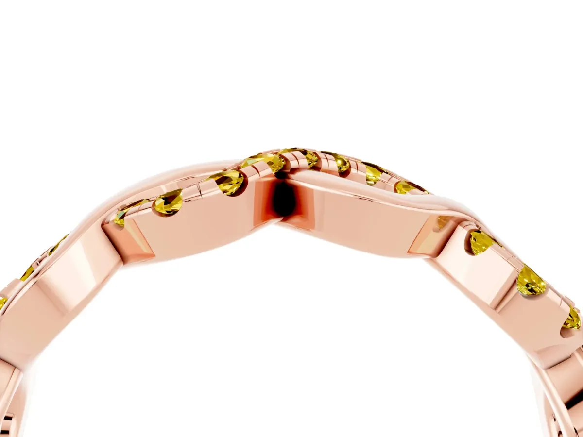 Twist Infinity Round Yellow Sapphire Band with Pavé Setting Rose gold