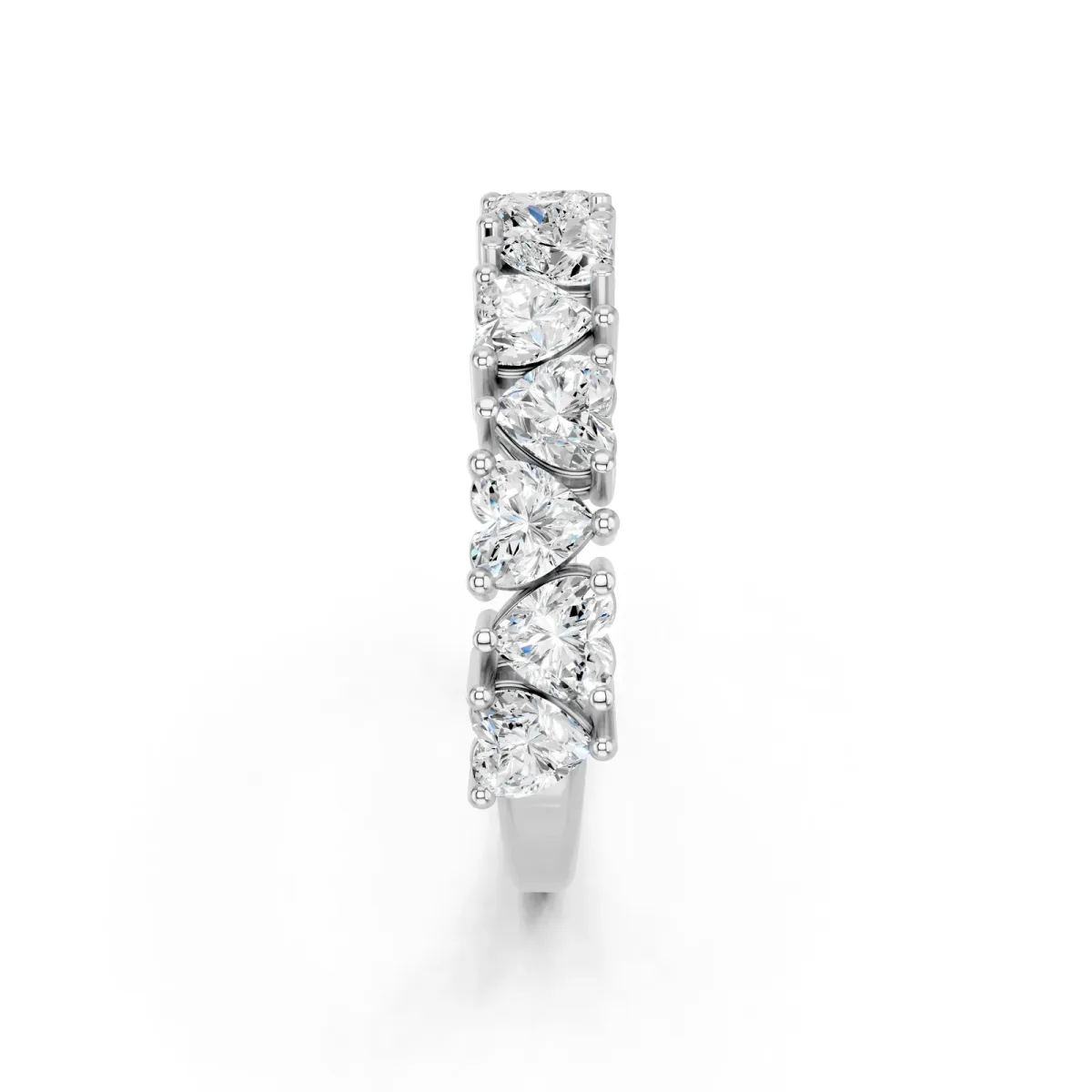 Heart Half Eternity Band with Shared Prong Setting Silver