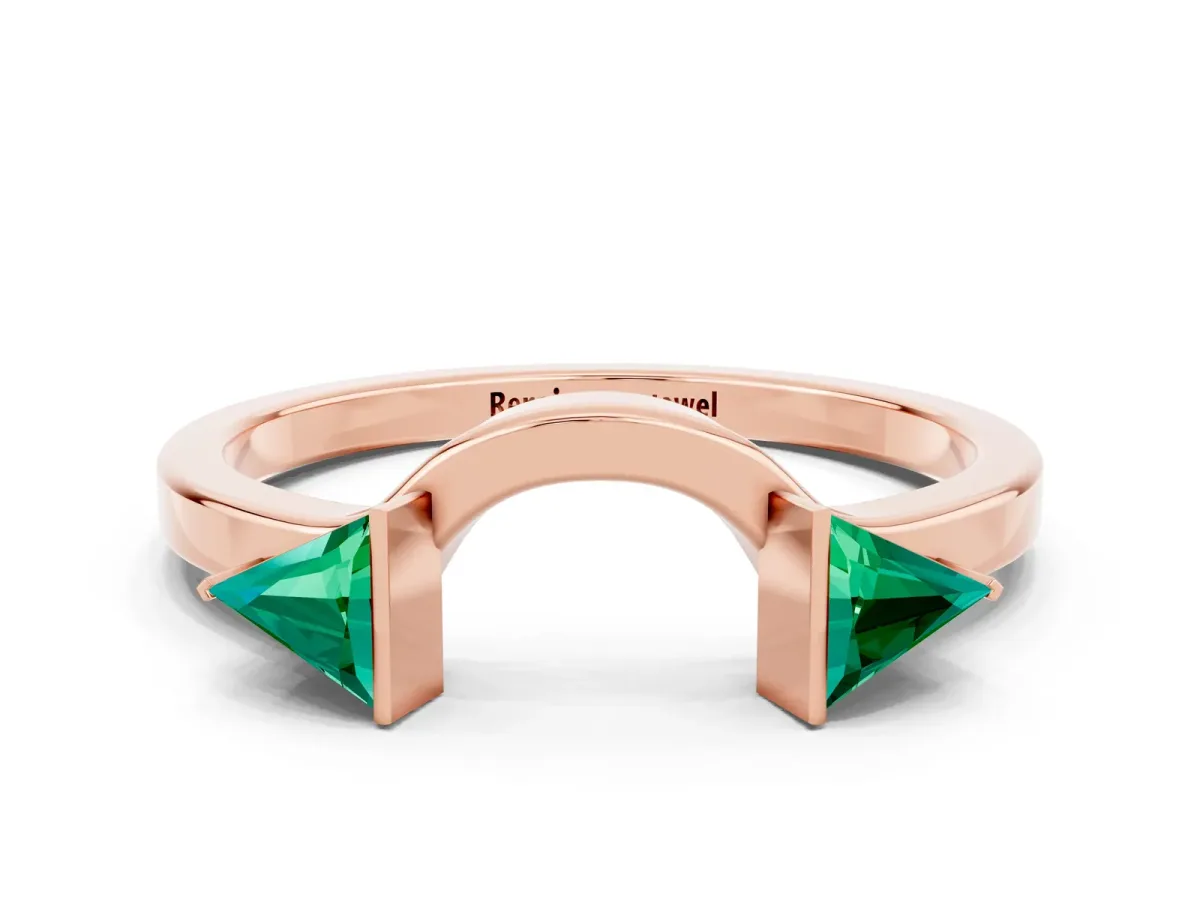Trillion Emerald Open Band Ring with Bezel Setting Rose gold