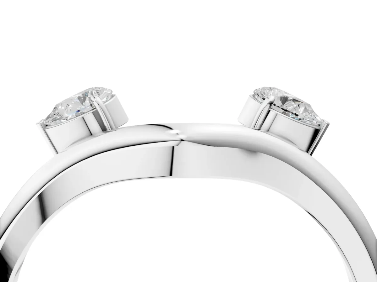 Pear Cut Diamond Two-Stone Open Band Ring with Prong Setting Silver