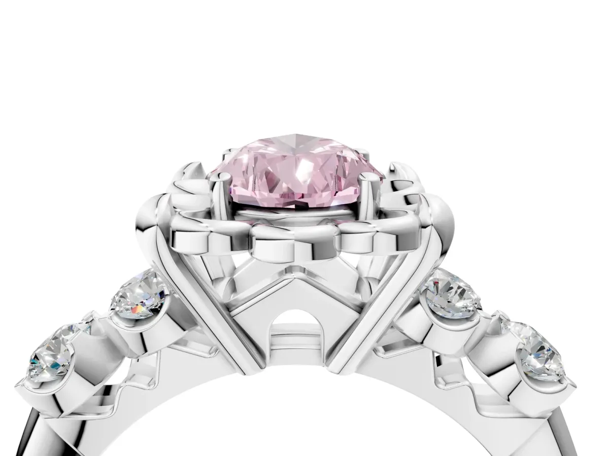 Fancy Pink Pear Cut Cut Diamond Floral Halo Engagement Ring with Shared Prong Setting Silver