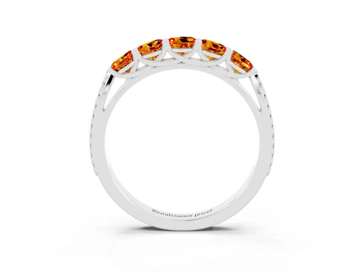 Five-Stone Round Citrine Prong-Set Band Platinum