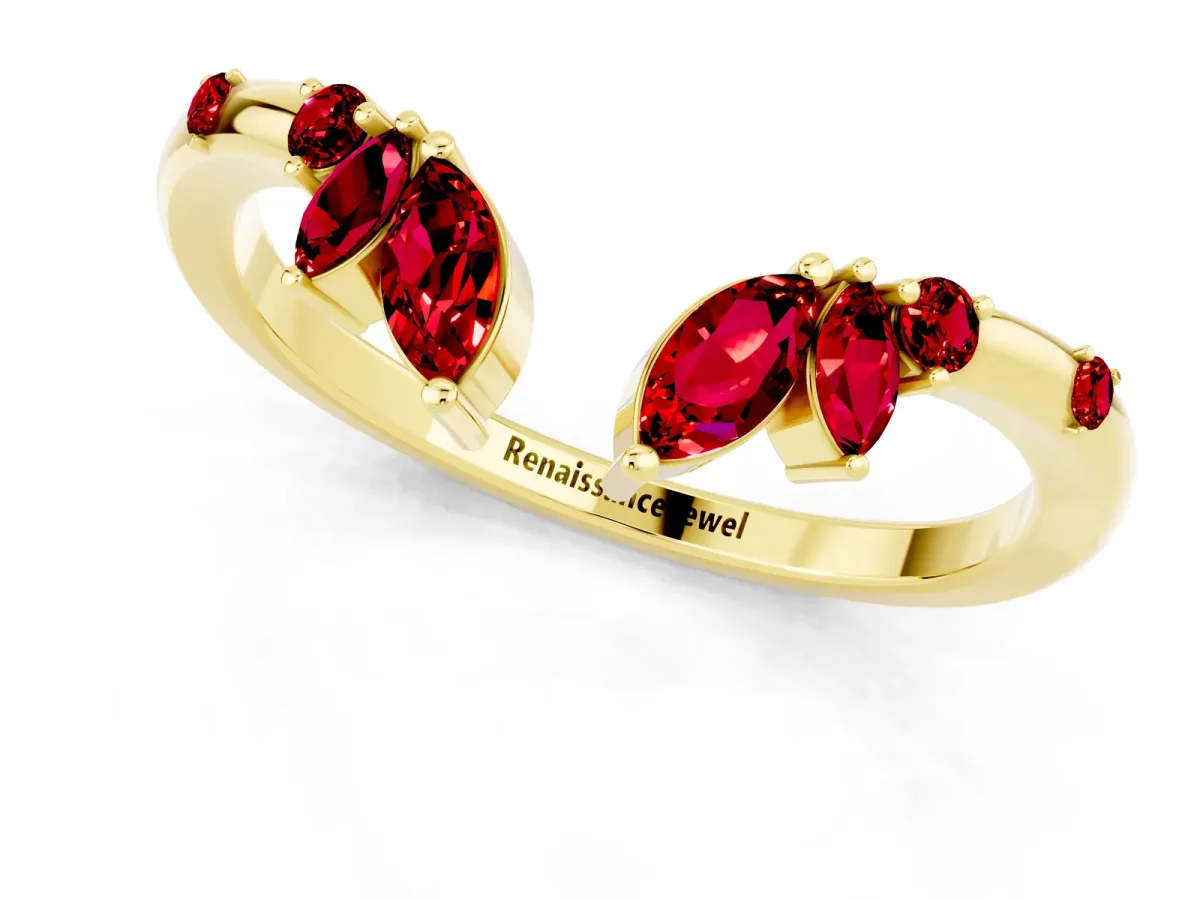 Open Marquise Cluster Ruby Band with Prong Setting Yellow gold