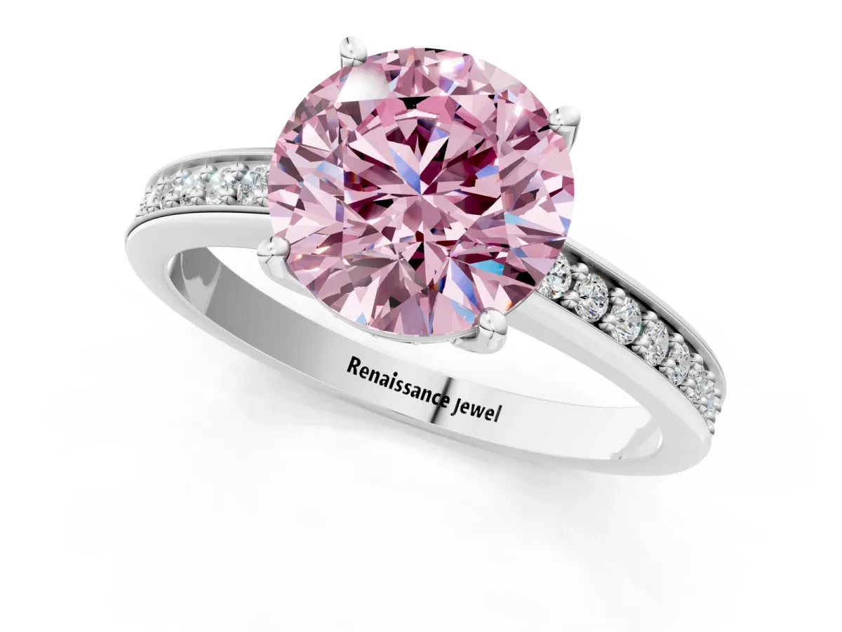 Fancy Pink Round Cut Solitaire Pavé Band Prong Setting Ring Silver