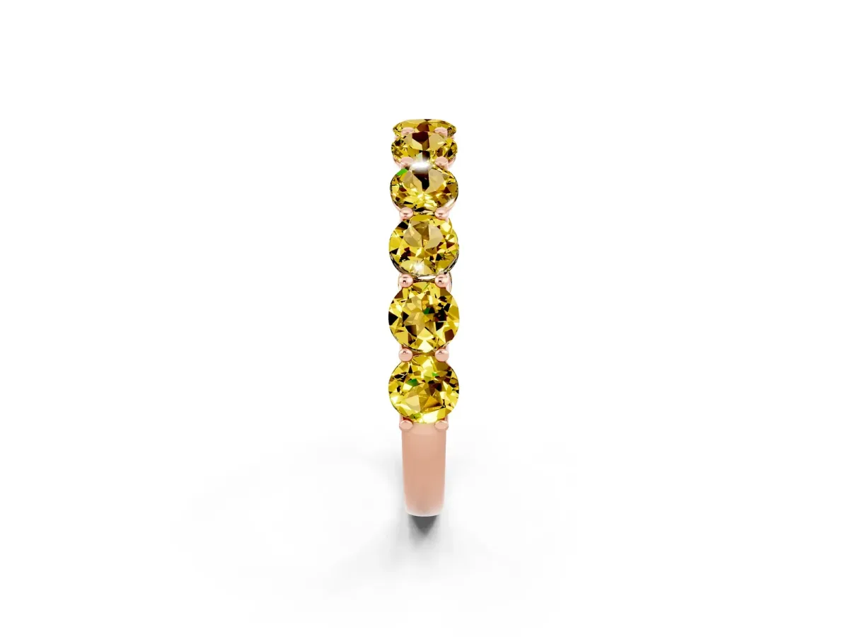 Round Yellow Sapphire Shared Prong Eternity Band Rose gold