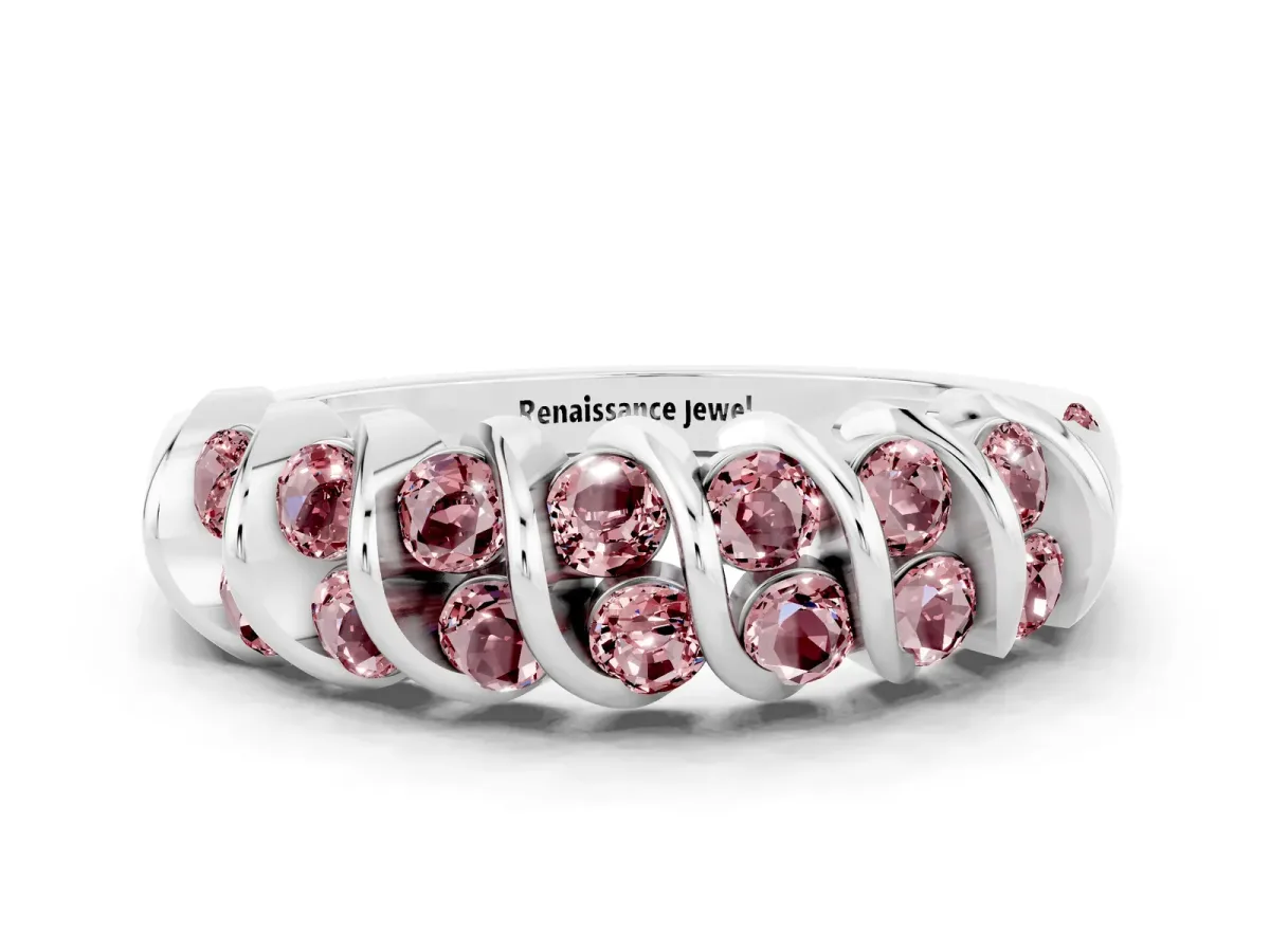 Channel Set Round Morganite Multi-Row Band White gold