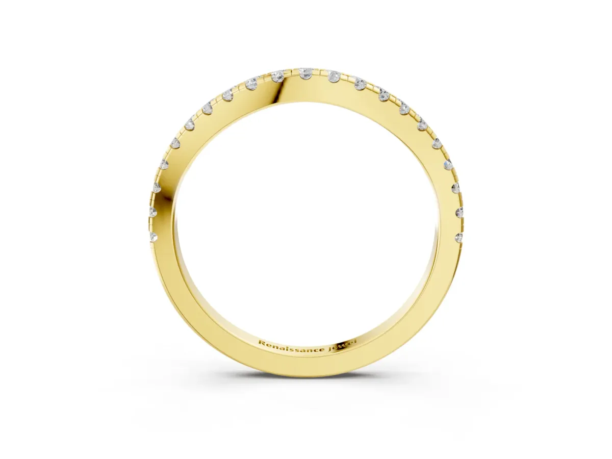Round Diamond Pavé Half Eternity Band with Shared Prong Setting Yellow gold