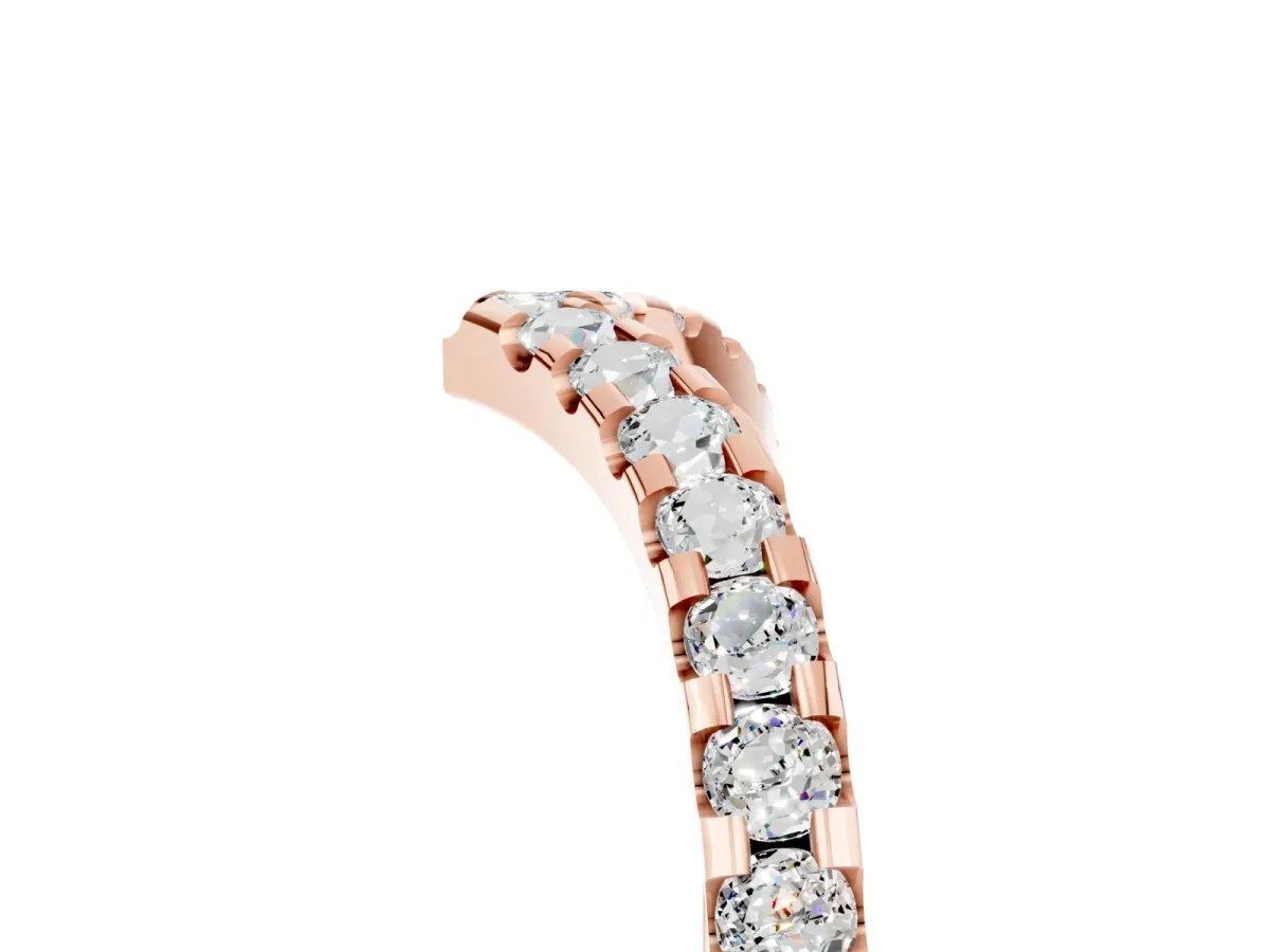 Pavé Round Moissanite Chevron Band with Shared Prong Setting Rose gold