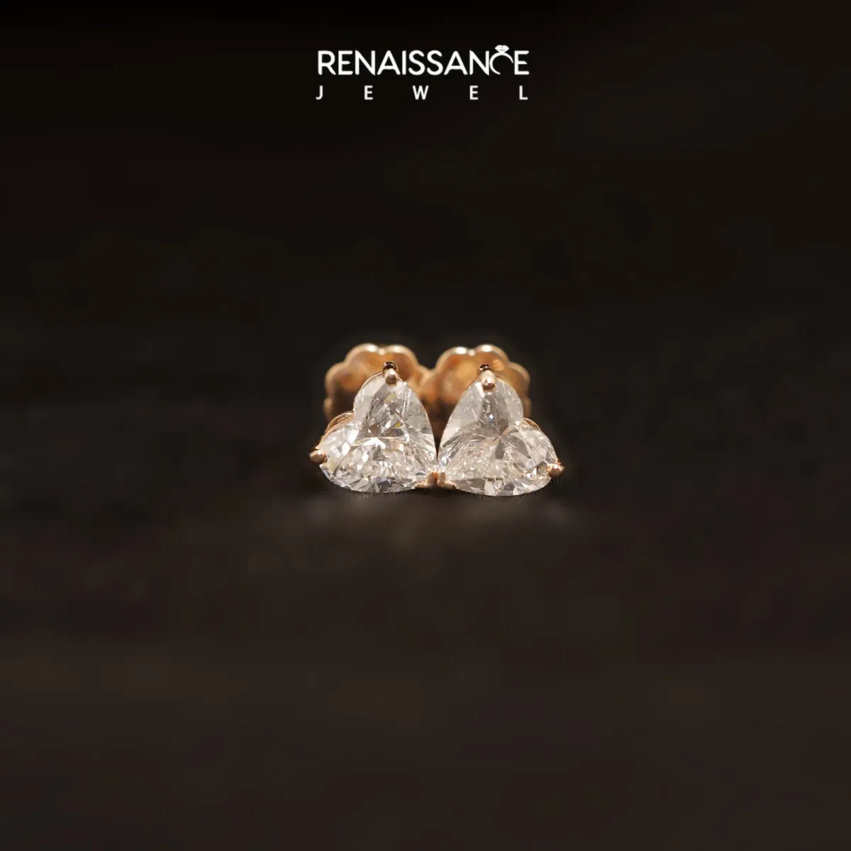 Heart Cut Diamond Stud Earrings Rose gold