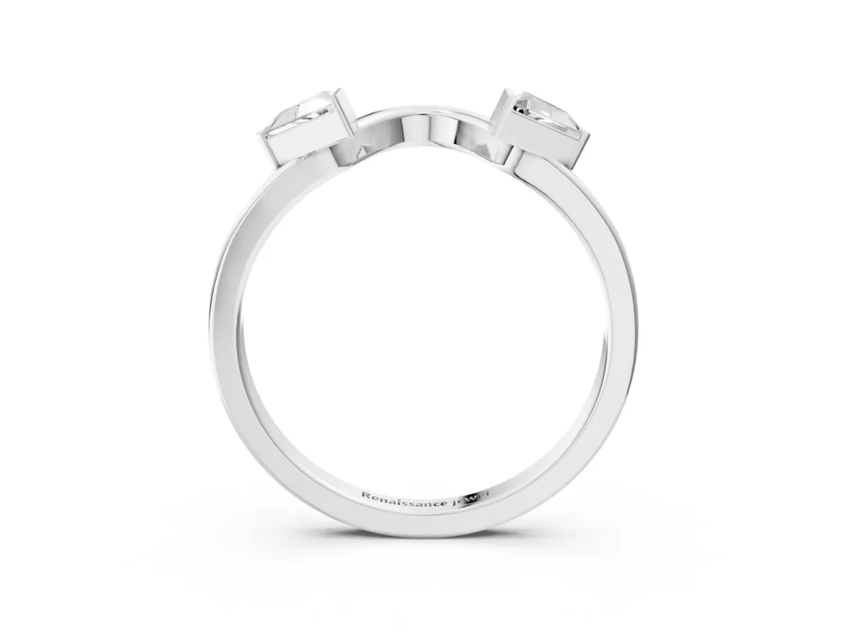Trillion Diamond Open Band Ring with Bezel Setting White gold