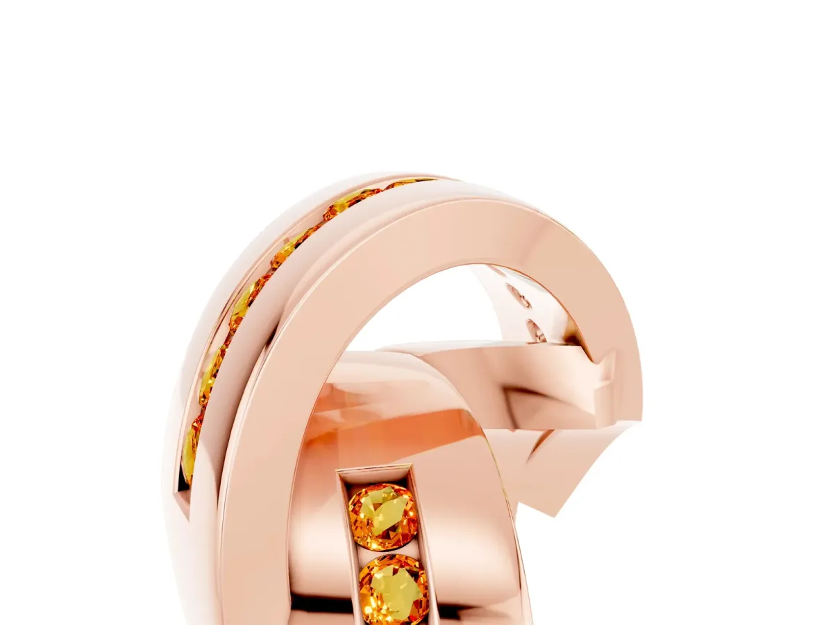 Pavé Round Citrine Crossover Band with Channel Setting Rose gold