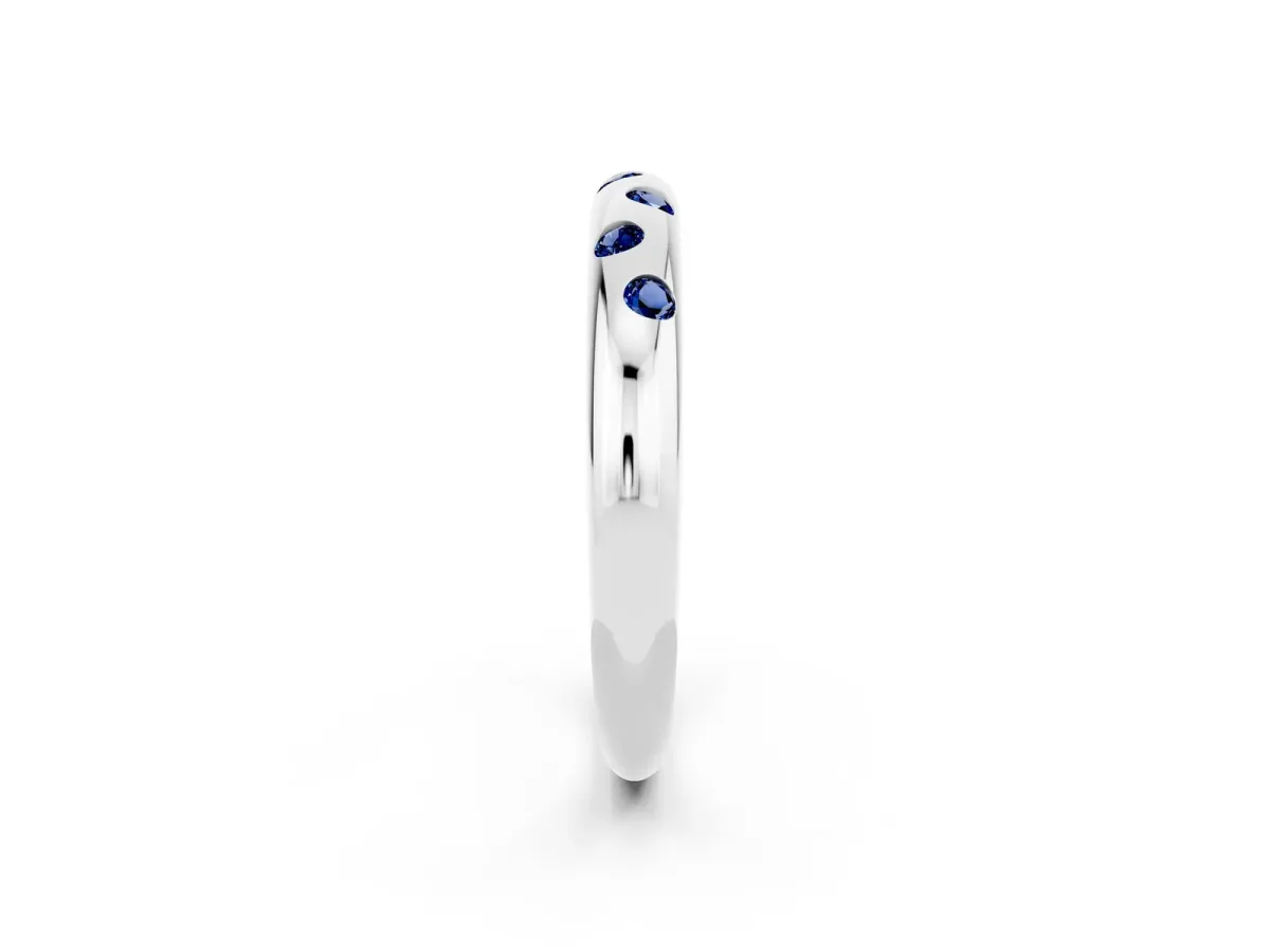 Round Blue Sapphire Flush-Set Comfort Fit Band White gold