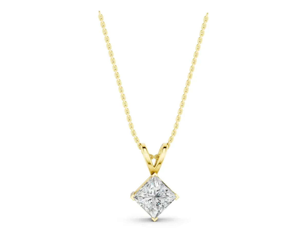 Princess Cut Bezel Set Pendant Yellow gold