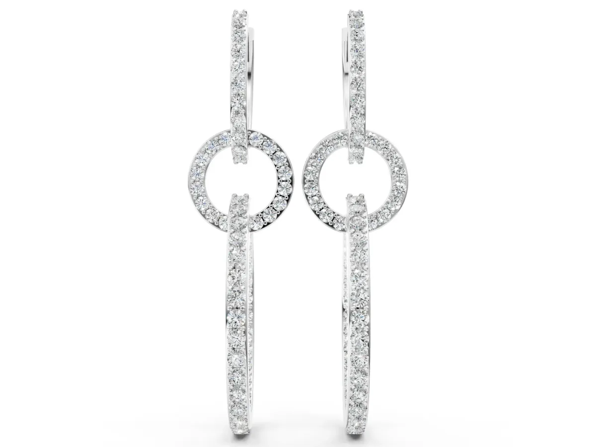 Round Cut Diamond Twisted Link Drop Earrings White gold