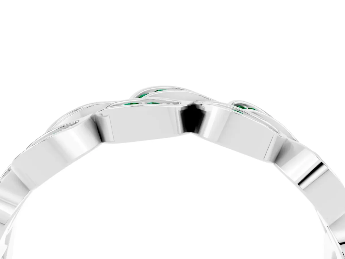 Pavé Round Emerald Interlocking Eternity Band with Bezel Prong Setting Platinum