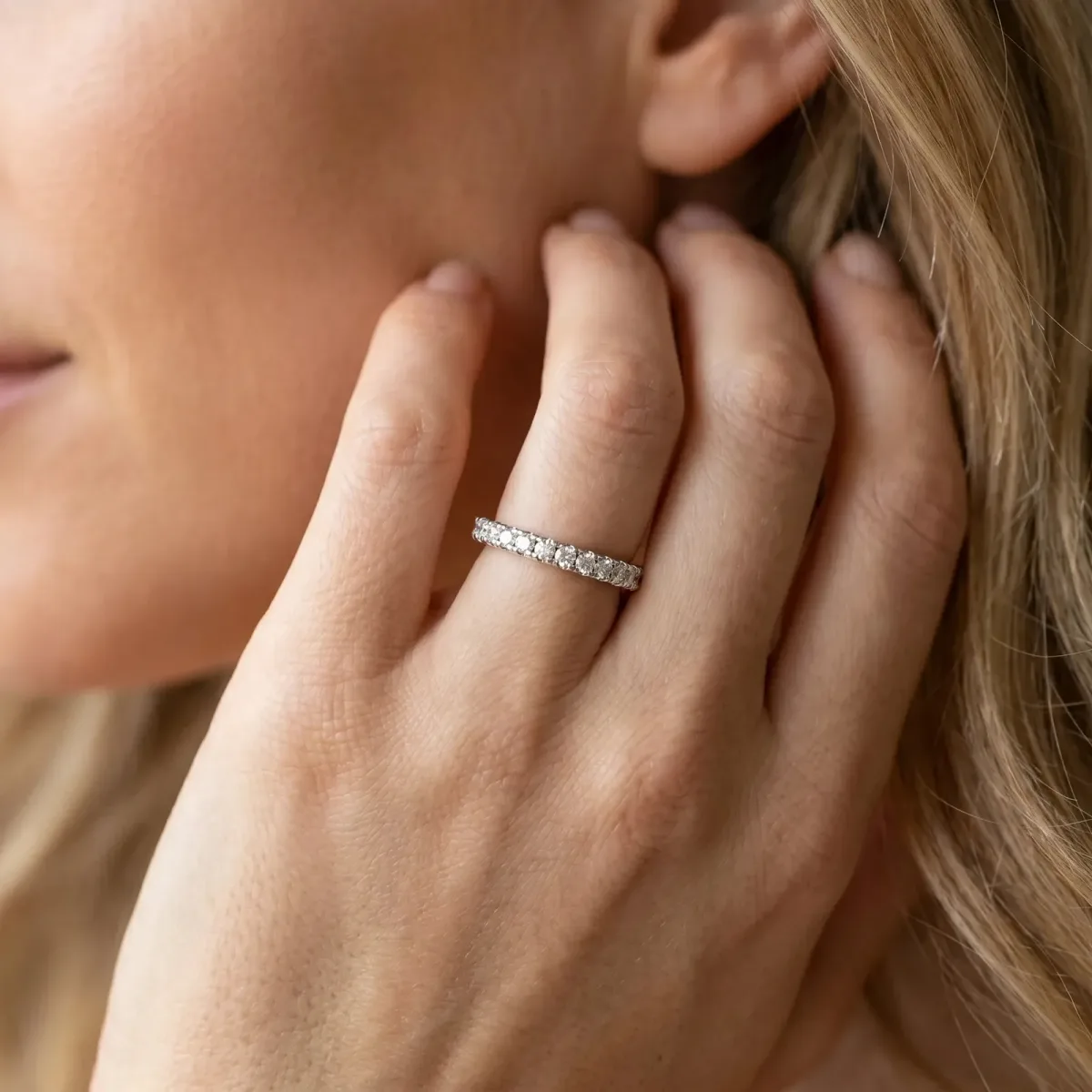 Round Diamond Pavé Half Eternity Band with Shared Prong Setting Platinum