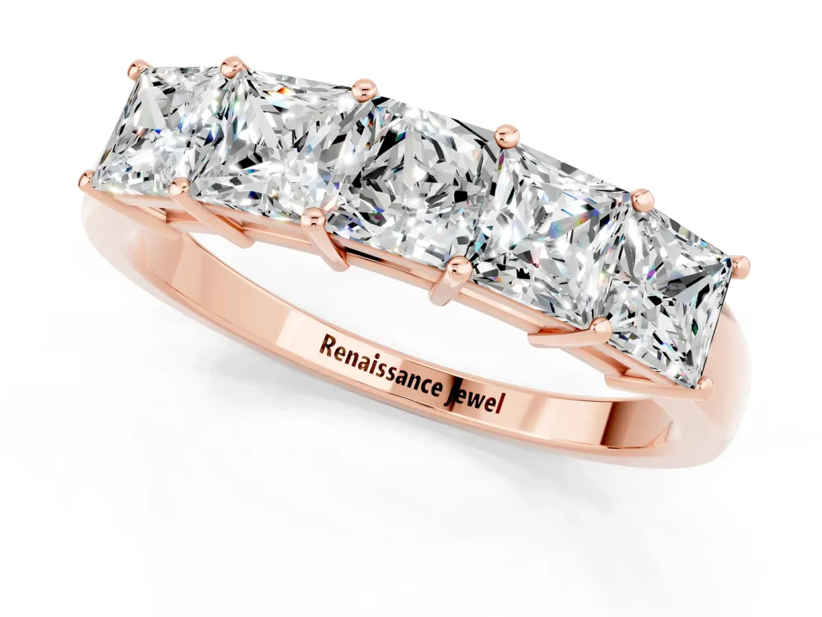 Princess Cut Five-Stone Moissanite Band with Prong Setting Rose gold