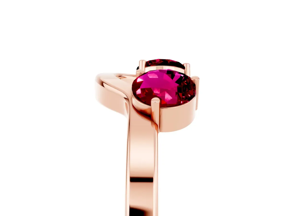 Dual Round Garnet Open Band Ring with Prong Setting Rose gold