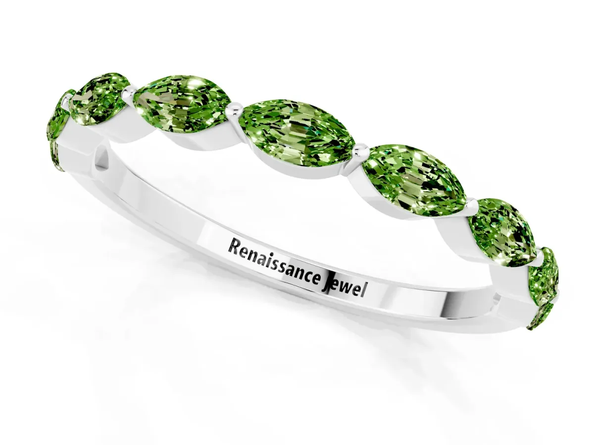 Marquise Peridot Half Eternity Band with Prong Setting Silver
