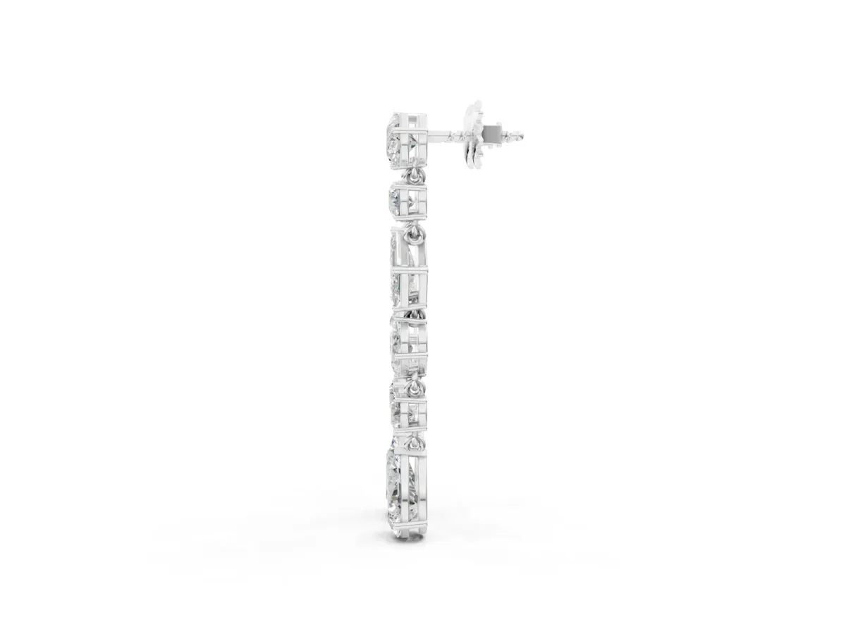 Pear, Oval, Emerald and Round Diamond Waterfall Drop Earrings Silver
