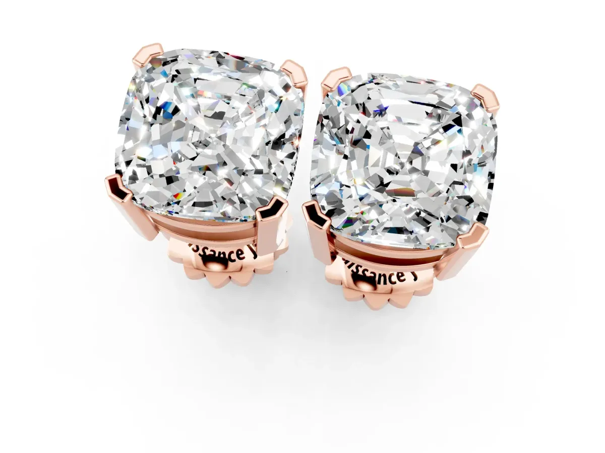 Cushion Cut Moissanite Stud Earrings Rose gold