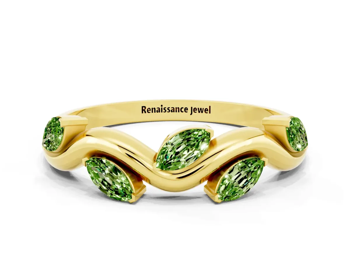 Marquise Peridot Twisted Band with Prong Setting Yellow gold