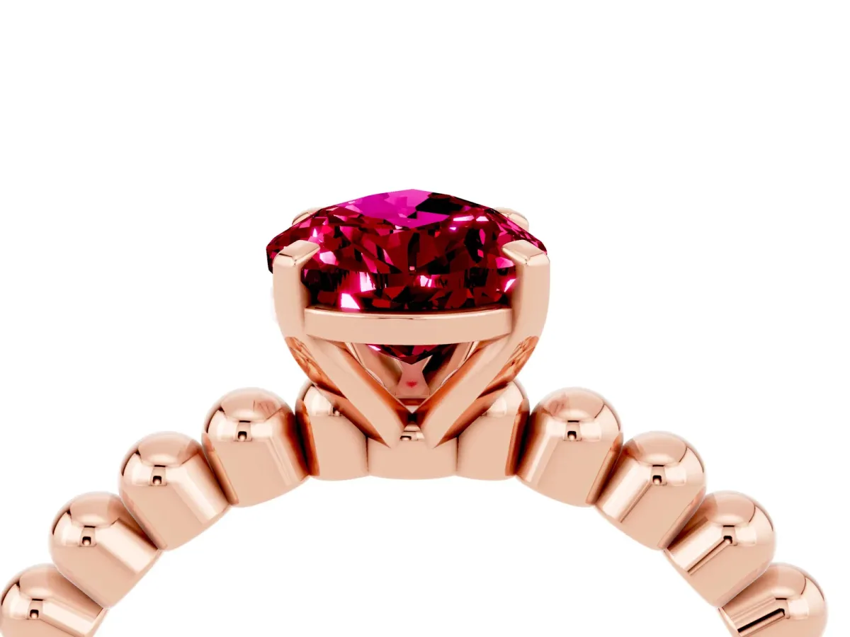 Pear Cut Garnet Solitaire Ring with Beaded Band and Prong Setting Rose gold