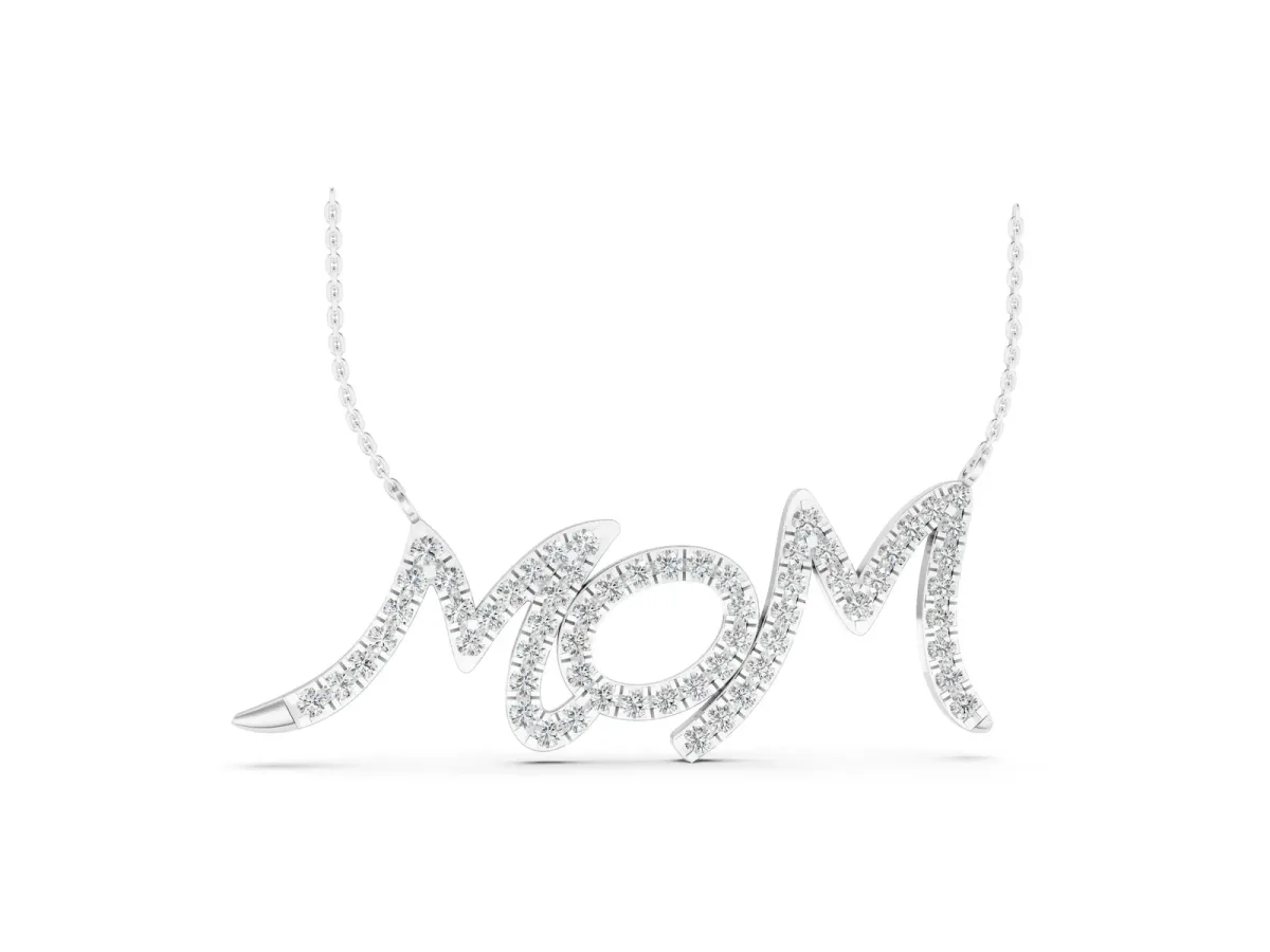 Pavé Round Diamond Script Pendant with Prong Setting White gold