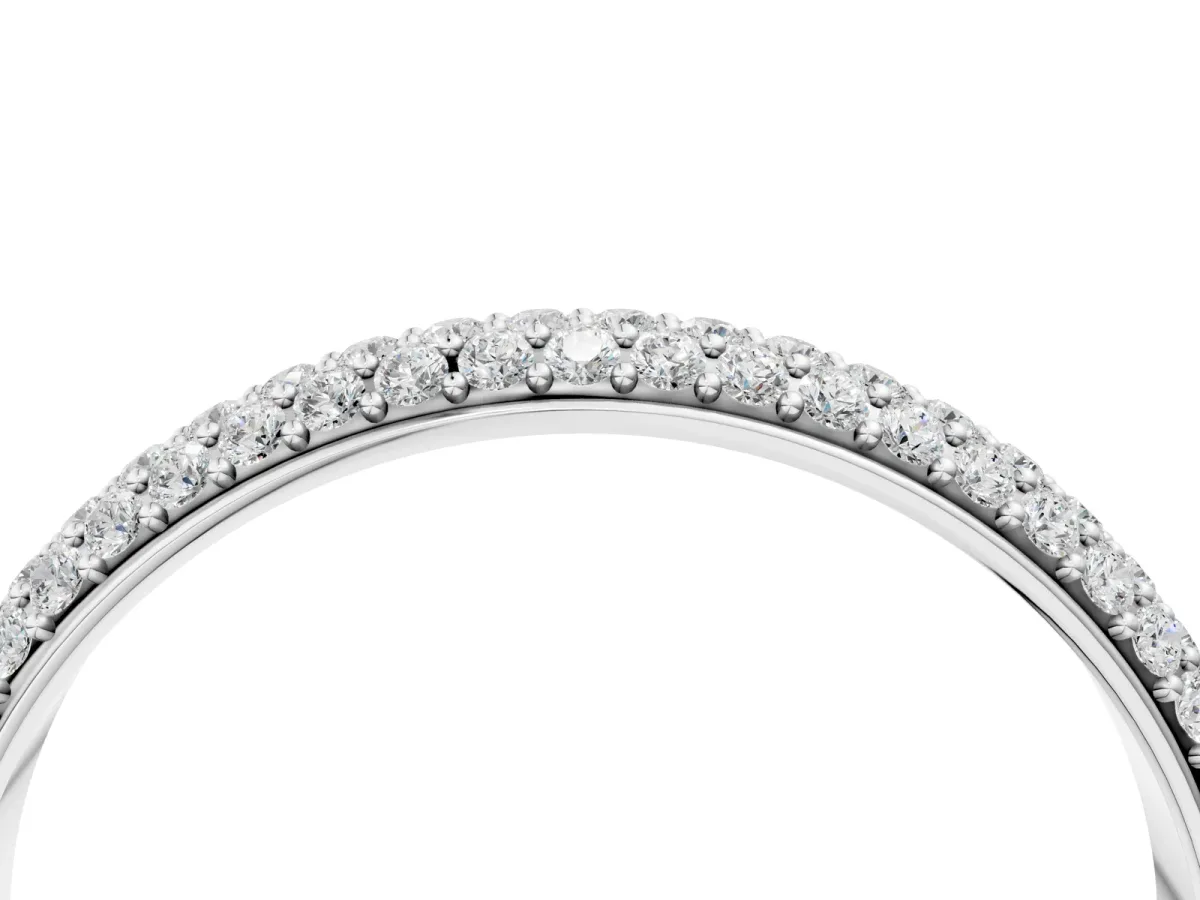 Three-Row Pave Round Diamond Eternity Band with Shared Prong Setting Silver