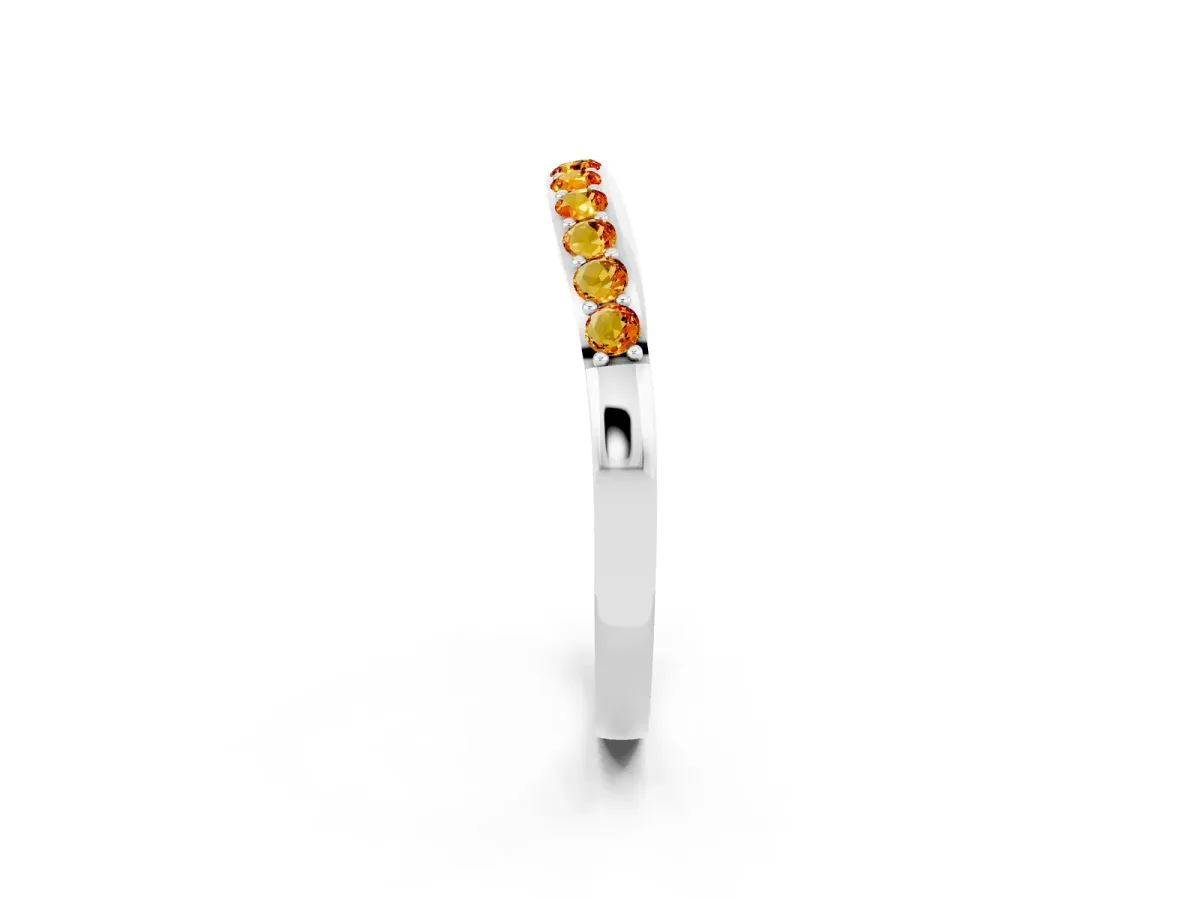 Round Citrine Curved Wedding Band with Channel Setting White gold