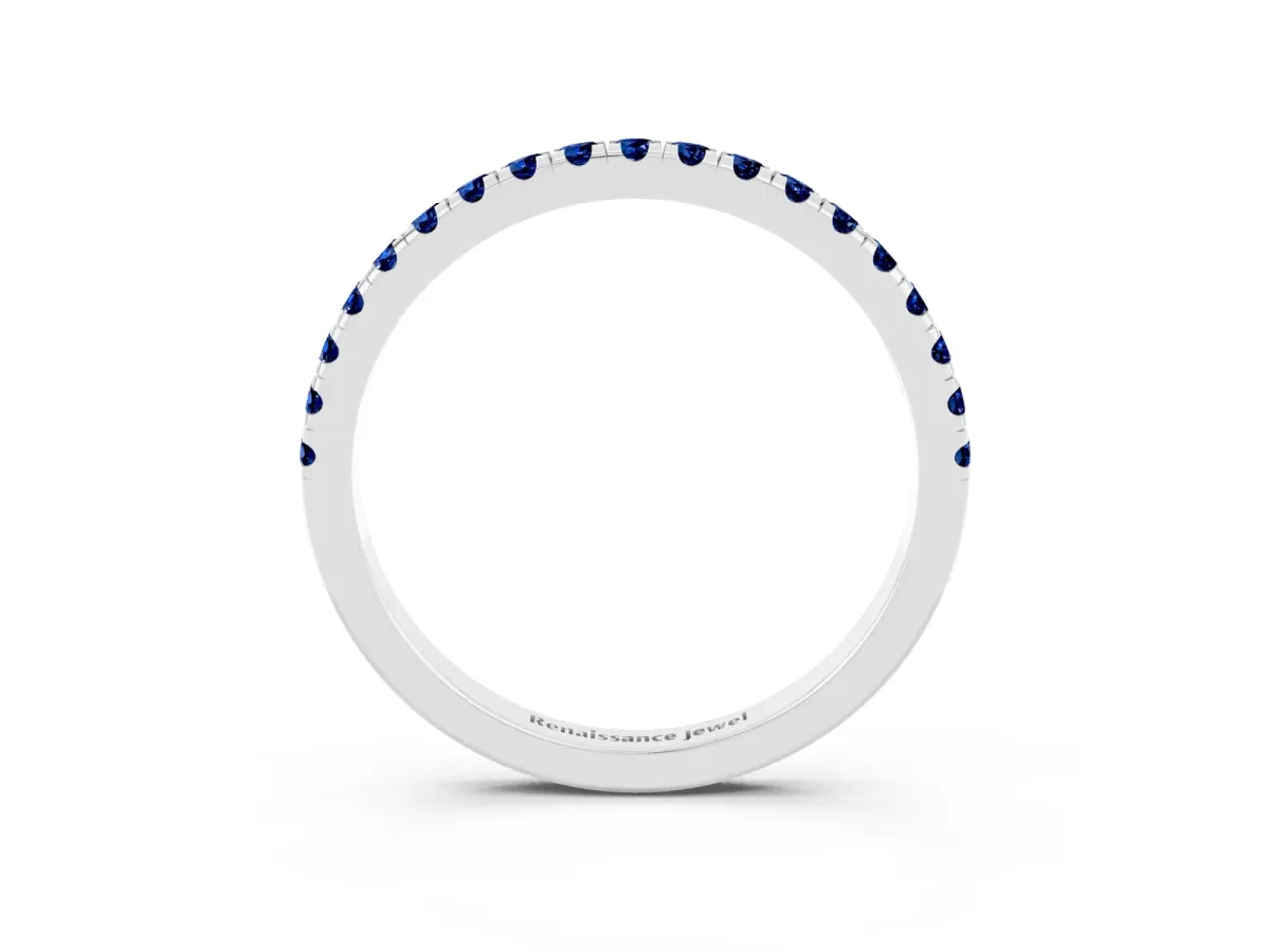 Pavé Round Blue Sapphire Half Eternity Band with Shared Prong Setting Silver