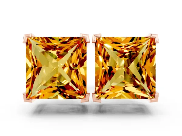 Princess Cut Citrine Stud Earrings Rose gold