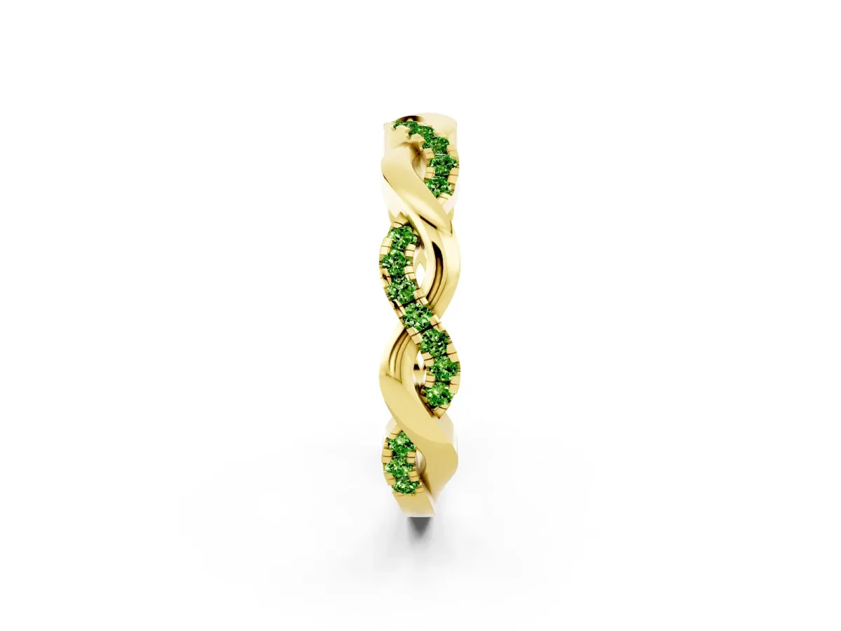 Pavé Round Peridot Twist Eternity Band with Shared Prong Setting Yellow gold