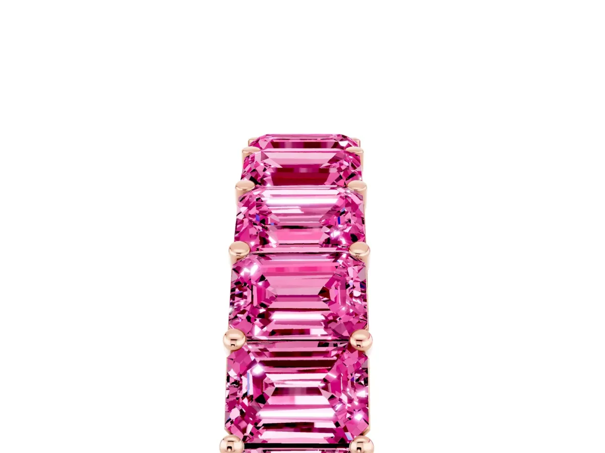 Emerald Cut Pink Sapphire Eternity Band with Shared Prong Setting Rose gold