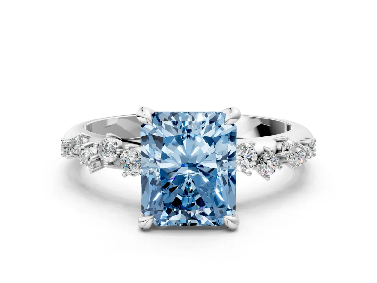 Fancy Blue Radiant Cut Cut Diamond Vine Band with Four-Prong Setting Platinum