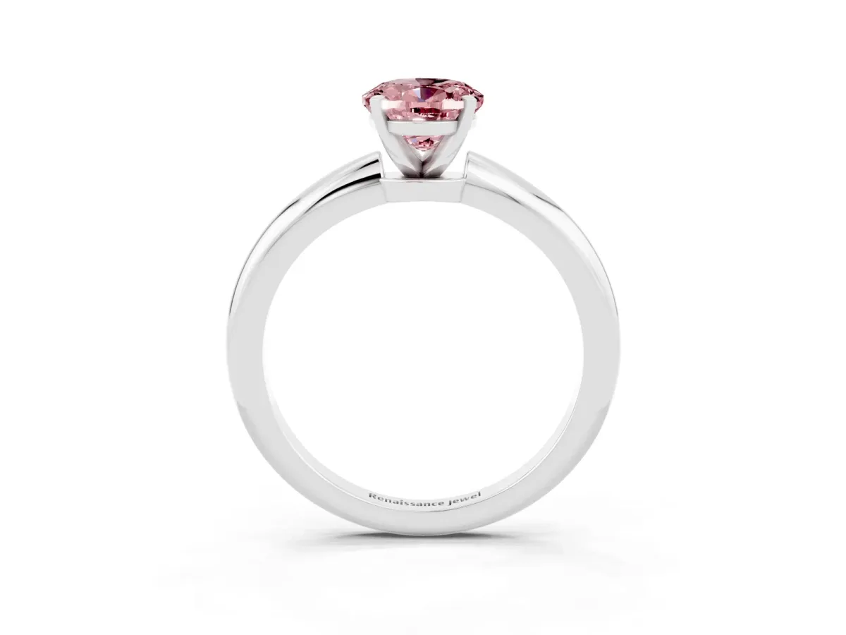 Oval Cut Morganite Solitaire Ring with Six-Prong Setting and Classic Band Platinum