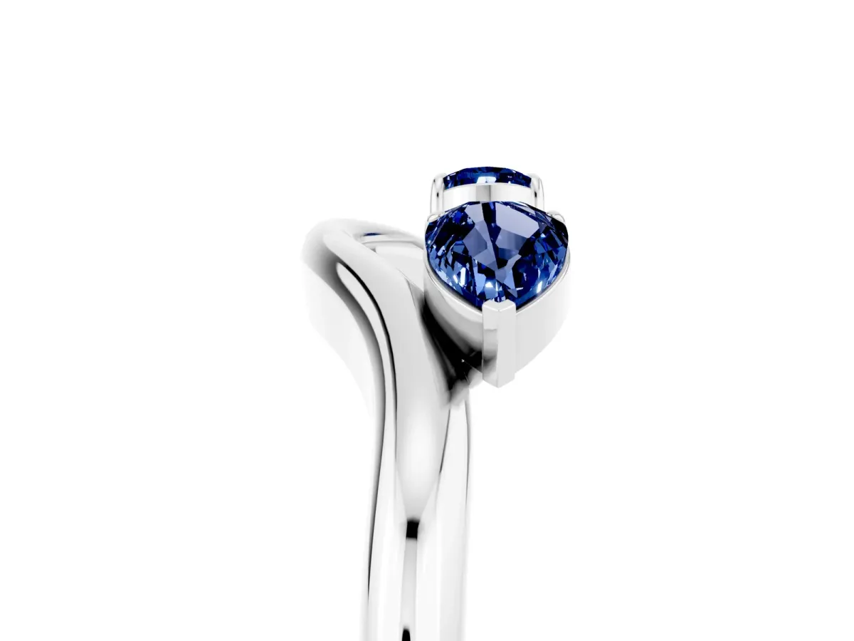 Pear Cut Blue Sapphire Two-Stone Open Band Ring with Prong Setting Silver