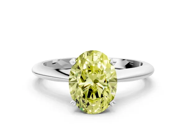 Fancy Yellow Oval Cut Diamond Solitaire Engagement Ring with Classic Band and Four-Prong Setting Silver