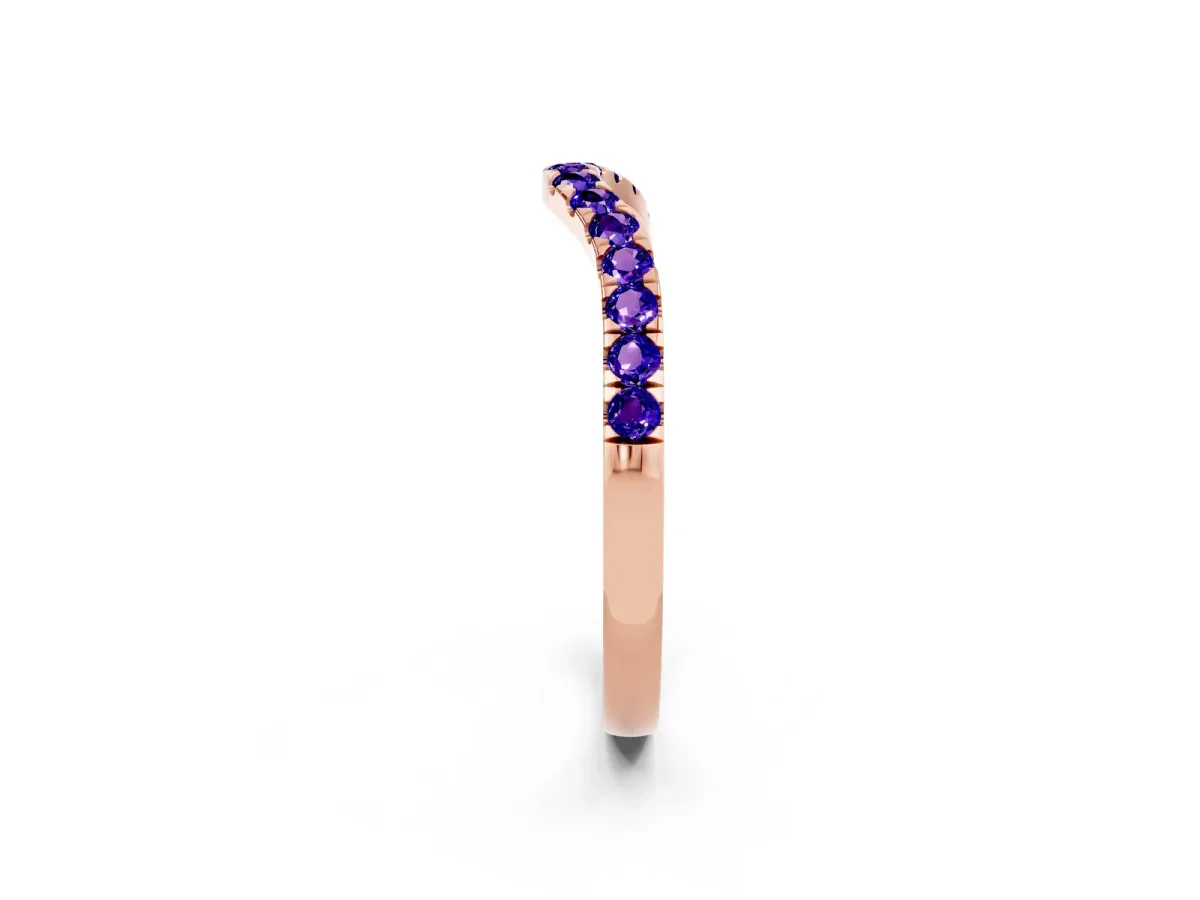 Curved Pavé Round Tanzanite Wedding Band with Shared Prong Setting Rose gold