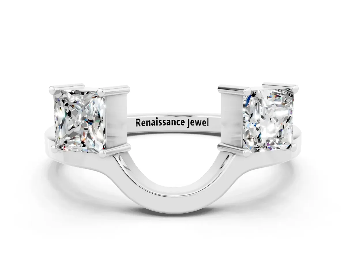 Princess Cut Moissanite Two-Stone Open Band Ring with Four-Prong Setting Silver