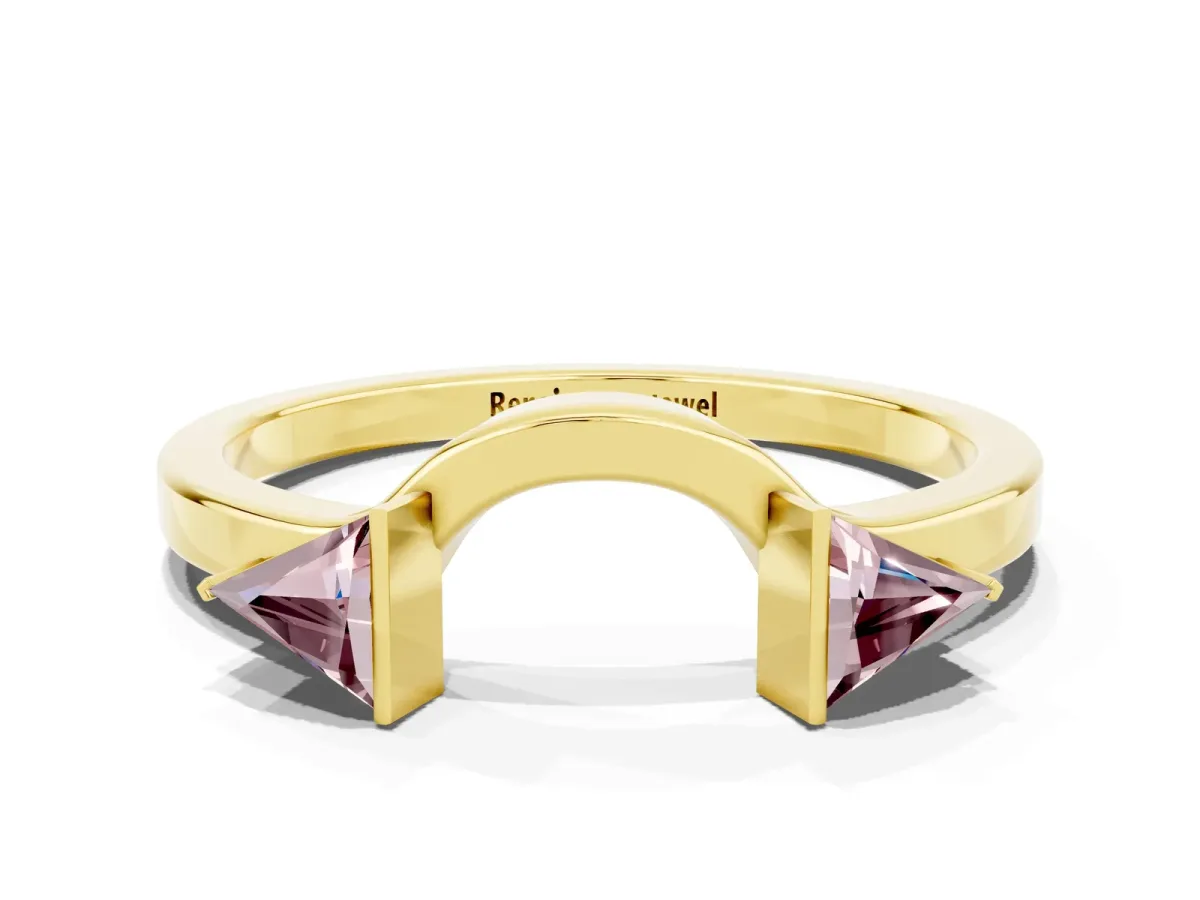 Trillion Morganite Open Band Ring with Bezel Setting Yellow gold