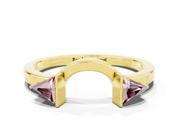 Trillion Morganite Open Band Ring with Bezel Setting Yellow gold
