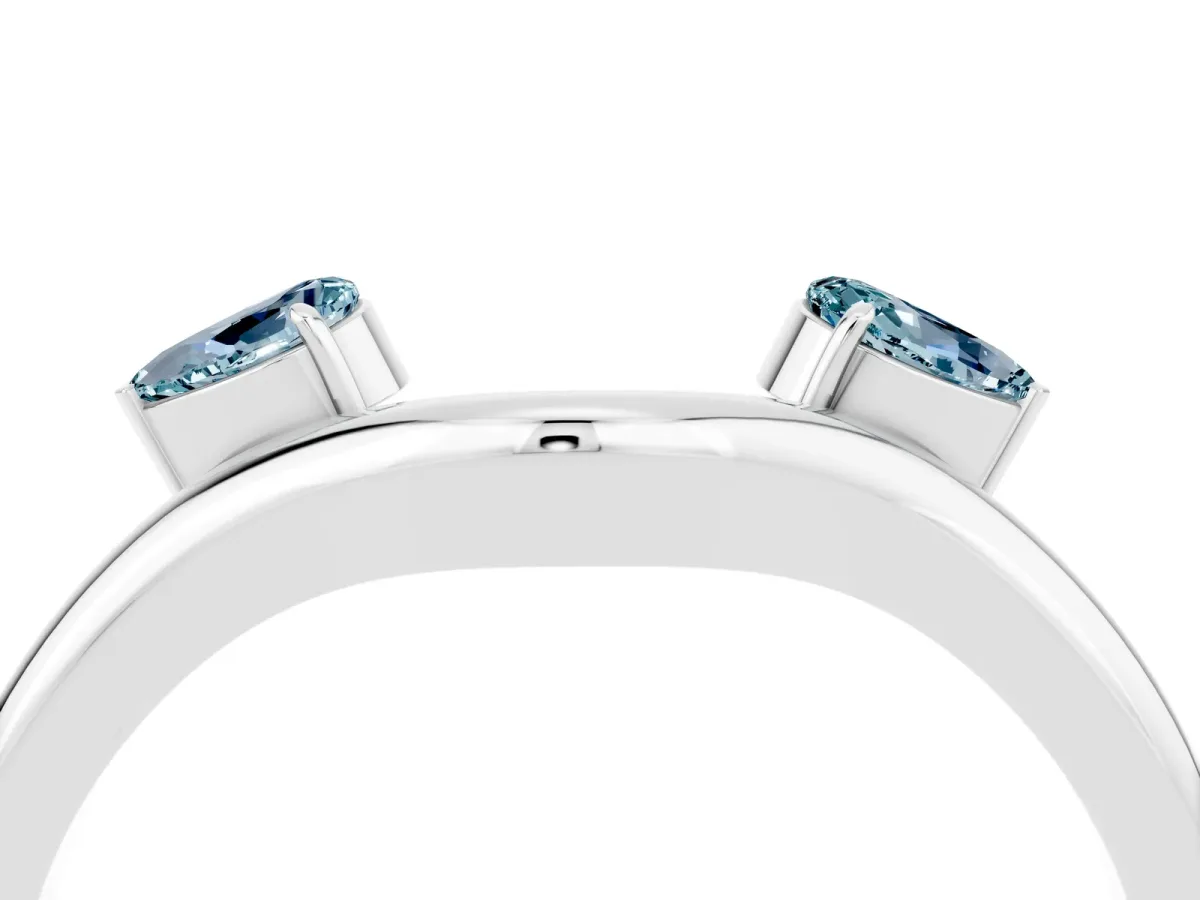 Pear Cut Aquamarine Two-Stone Open Band Ring with Prong Setting Silver