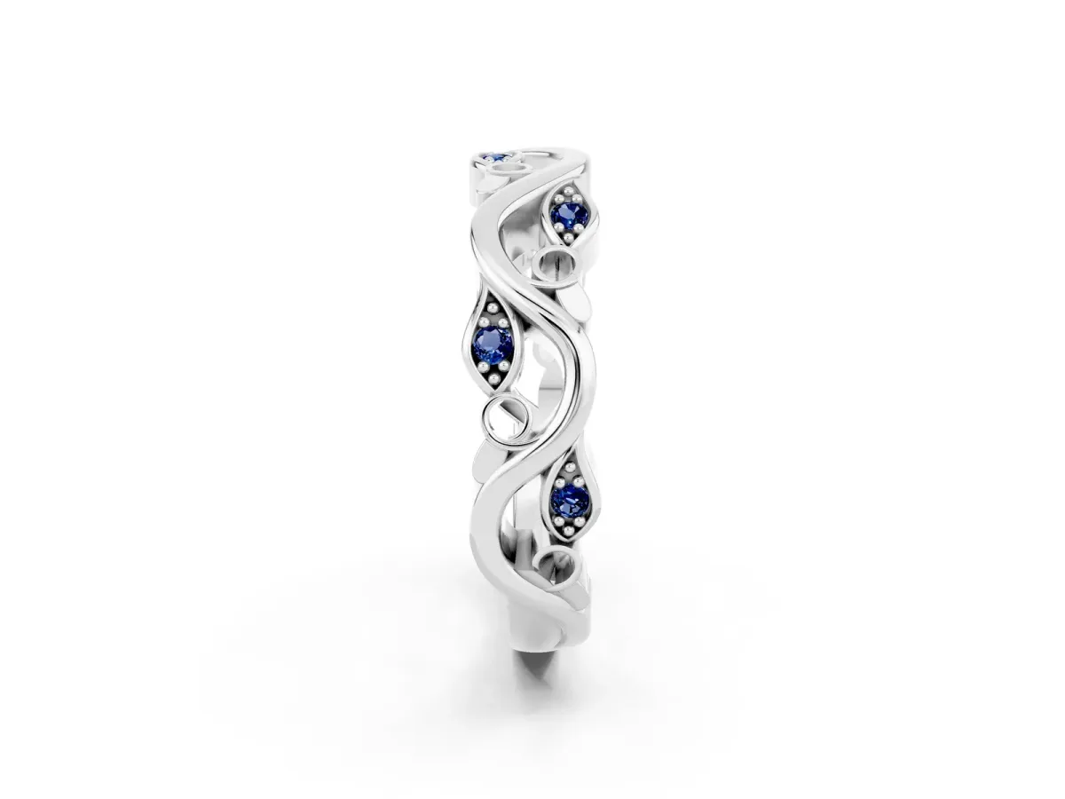 Marquise Blue Sapphire Vine Eternity Band with Bezel Setting White gold